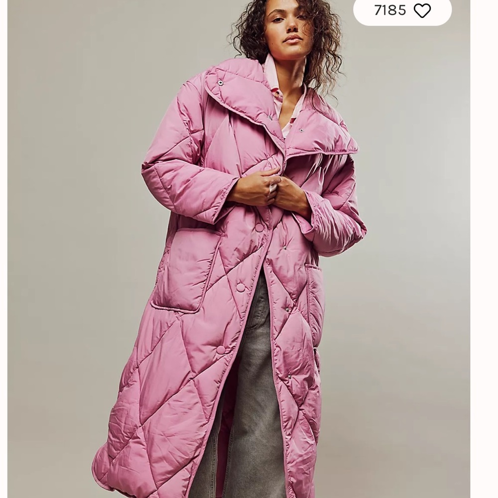 Free People Oversized Quilted Puffer Coat in Pink